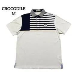 ⭐️crocodile クロコダイル　半袖ポロシャツ　鹿の子　白ネイビーM＊637