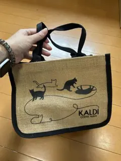 KALDI 　トートバック　猫デザイン　麻　新品のサムネイル