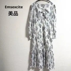 Emsexcite シャーリングマーメイドワンピース花柄　長袖　オフホワイト　F