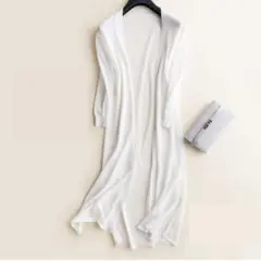 ロングカーディガン レディース オープン 薄手 ニット 冷房対策 UVカット