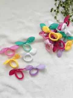 カラフル　リボン付きヘアゴムセット　カラーランダム　22個