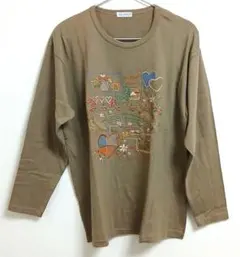 (即購入可)CU-CULU 長袖Tシャツ 刺繍デザイン ブラウン F50