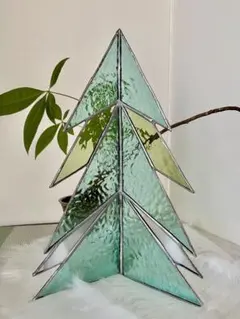 ステンドグラスクリスマスツリー LEDライト付き