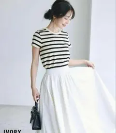 ベースメントオンライン　半袖クルーネックボーダートップス　Tシャツのサムネイル