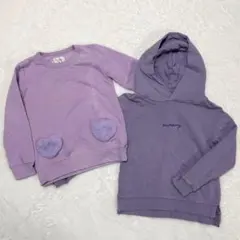 120cm 長袖トレーナー 2枚セット 女の子 パープルピンク