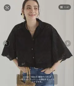 スカラップレース ハーフスリーブ シャツ ブラックのサムネイル