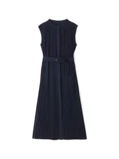 ネイビー プリーツ ノースリーブ ワンピース