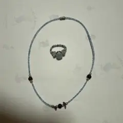 水色ビーズのネックレスとリングセット