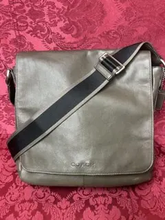 【美品】コーチCOACH グレー レザー メッセンジャーバッグ