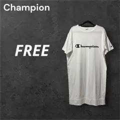 美品 Champion ホワイト 白 FREE 半袖 膝下ワンピ 綿100% 夏