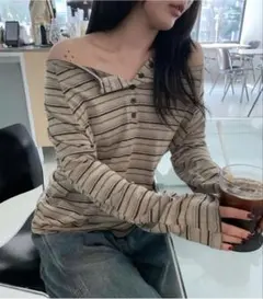 オフショルダー ヘンリーネック　ボーダー　nugu amood h&m zara