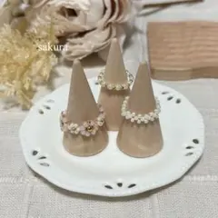 【NEW】ビーズリング 韓国 さくらピンク指輪お花 3点セット