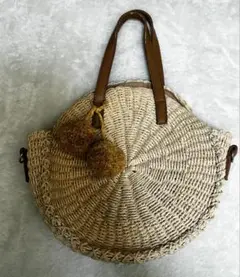 BEAUTY&YOUTH かごバッグ トートバッグ ポンポン付き ベージュ