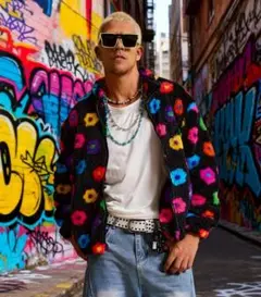 新品　XL カラフル花柄ボアジャケット