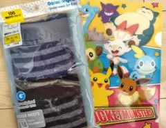 [100]ボクサーブリーフ 2枚組 ボーダー＆おまけポケットモンスターファイル