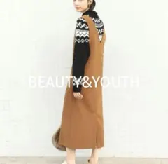 BEAUTY&YOUTH フロントボタンジャンパースカート　ブラウン　S