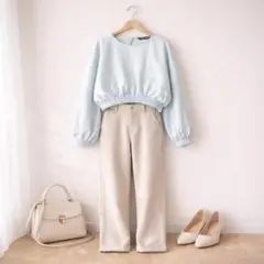 ZARA♡クロップドトップス バルーン袖 くすみブルー Y2K XS