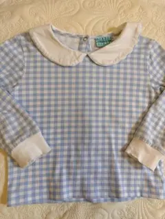 襟付き長袖シャツ 100cm 水色チェック