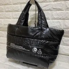 DIESEL ディーゼル　ハンドバッグ トートバッグ ステッチロゴ 黒　ナイロン