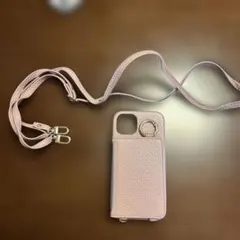 ピンク iPhone用ケース ショルダーストラップ付き
