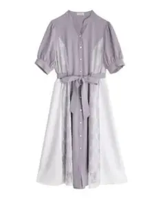 axes femme レース切替配色シャツワンピ