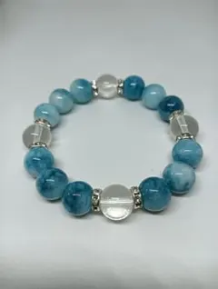 151天然石ラリマー　水晶　ロンデル　パワーストーンブレスレット