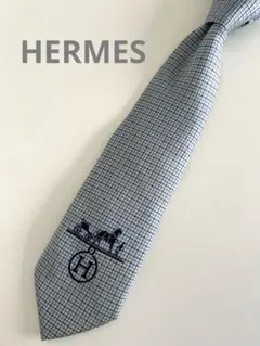 HERMES エルメス シルクネクタイ 馬車ロゴ　 ホームクリーニング済