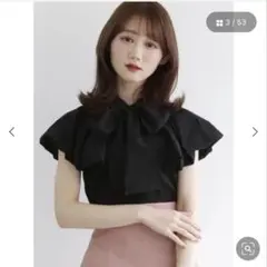 ボウタイ フリル 半袖 ブラウス ブラックのサムネイル