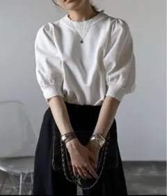 【新品】Bonjour Sagan パフスリーブニットトップス オフホワイト