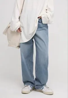 裾ダメージワイドシルエットデニムパンツ 【MASONPRINCE】