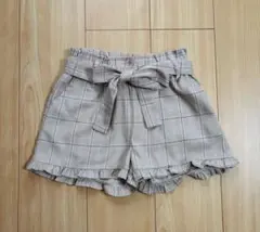 ベージュチェック柄フリルショートパンツ 120