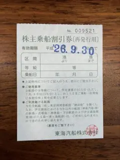 東海汽船 株主乗船割引券 2枚のサムネイル
