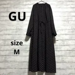 GU 総柄 ロングシャツワンピース 長袖　濃紺　体型カバー ゆったり　M