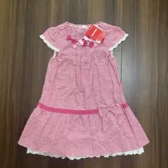【新品タグ付き】ミキハウスリボンビジューワンピースギンガムチェック半袖110cm