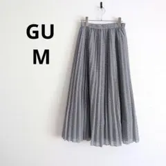 GU▶プリーツスカート グレー ドット柄 ロング丈 M