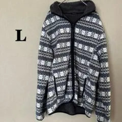 セール中❗️フリースジャケット　パーカー　ノルディック柄　L ブルー　グレー系