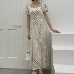 RESEXXY バブルスリーブマーメイドワンピ アイボリー ドット 白