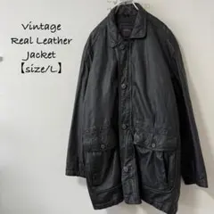 Vintage/ヴィンテージ★リアルレザージャケット★本革★ブラック/黒★L