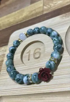 天然石 グリーン系ブレスレット 薔薇モチーフ