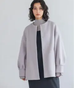 アパートバイローリーズ casheepノーカラーコート　グレーのサムネイル
