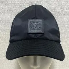 美品 CHANEL シャネル キャップ 帽子 ココマークブラックナイロン×レザー