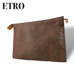 【良品】ETRO エトロ ペイズリークラッチバッグ レザー マルチカラー レトロ