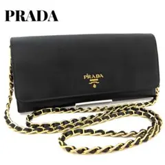 PRADA プラダ サフィアーノ チェーンウォレット 長財布 ブラック ゴールドのサムネイル