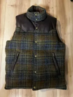 美品✨XXL ハリスツイード ウール パッチワーク ダウンベスト ヘリンボーン 美品✨ハリスツイード×ジャーナルスタンダード ダウンベスト