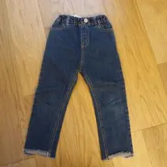 プティマイン　デニムパンツ ウエストゴム フリンジ裾　110