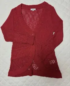 未使用　SHOO-LA-RUE 透かし編みレッドカーディガン　S