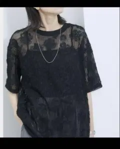 【試着のみ】定価5,390円サマンサモスモスブルーチュールフラワーコードＴシャツのサムネイル
