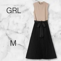 GRL グレイル ノースリーブ プリーツロングワンピース 【M】ベージュ×黒