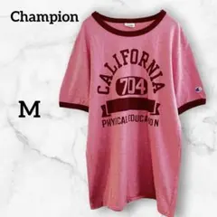 Champion チャンピオン リンガーTシャツ M ピンク カレッジロゴ 美品