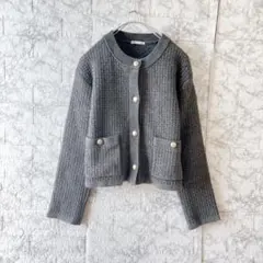 GU カーディガン グレー 長袖 金ボタン ポケット付 シンプル【a0470】